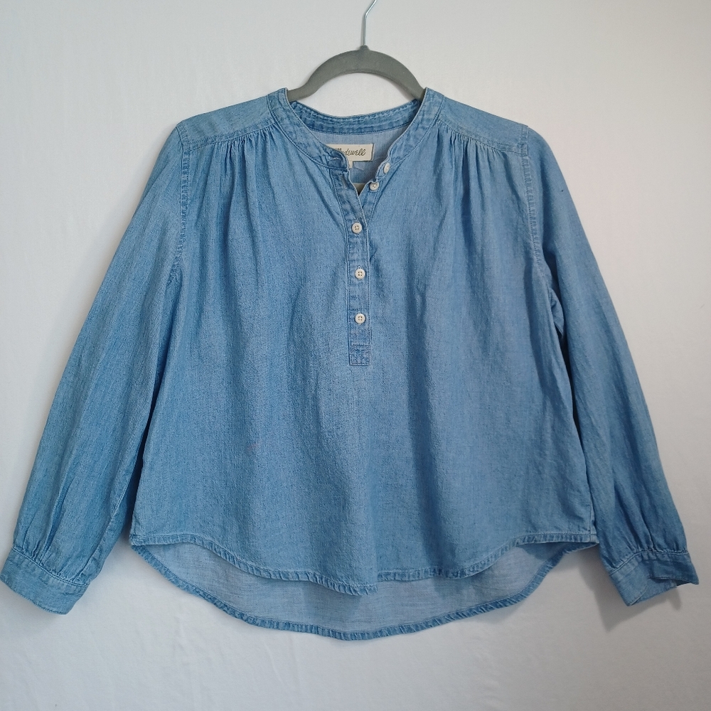 Madewell Chambray Denim Shirt Blouse Emmie Blue Wash Womens Small - Picture 6 of 11